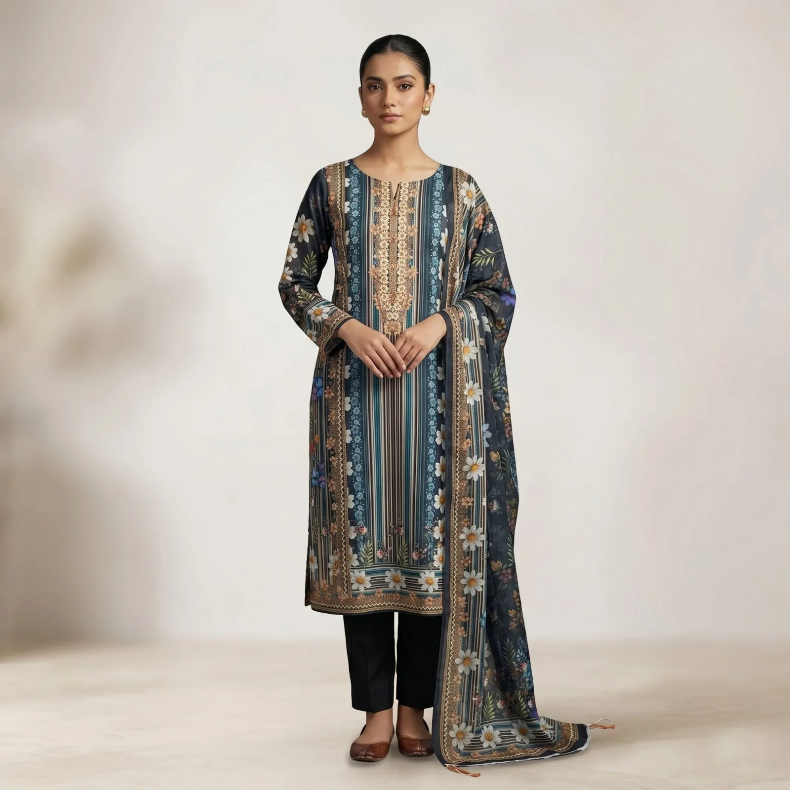Unstitch Printed Three Piece