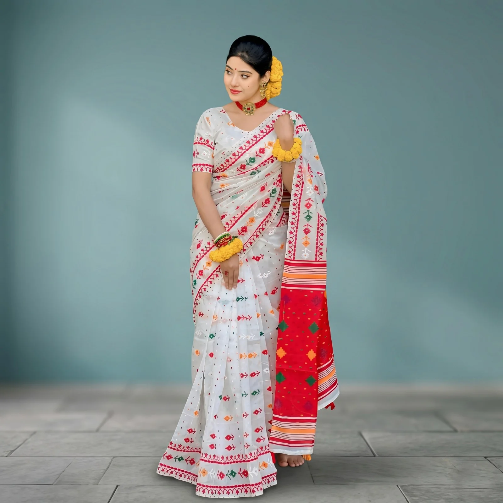 Half Silk block Print Saree