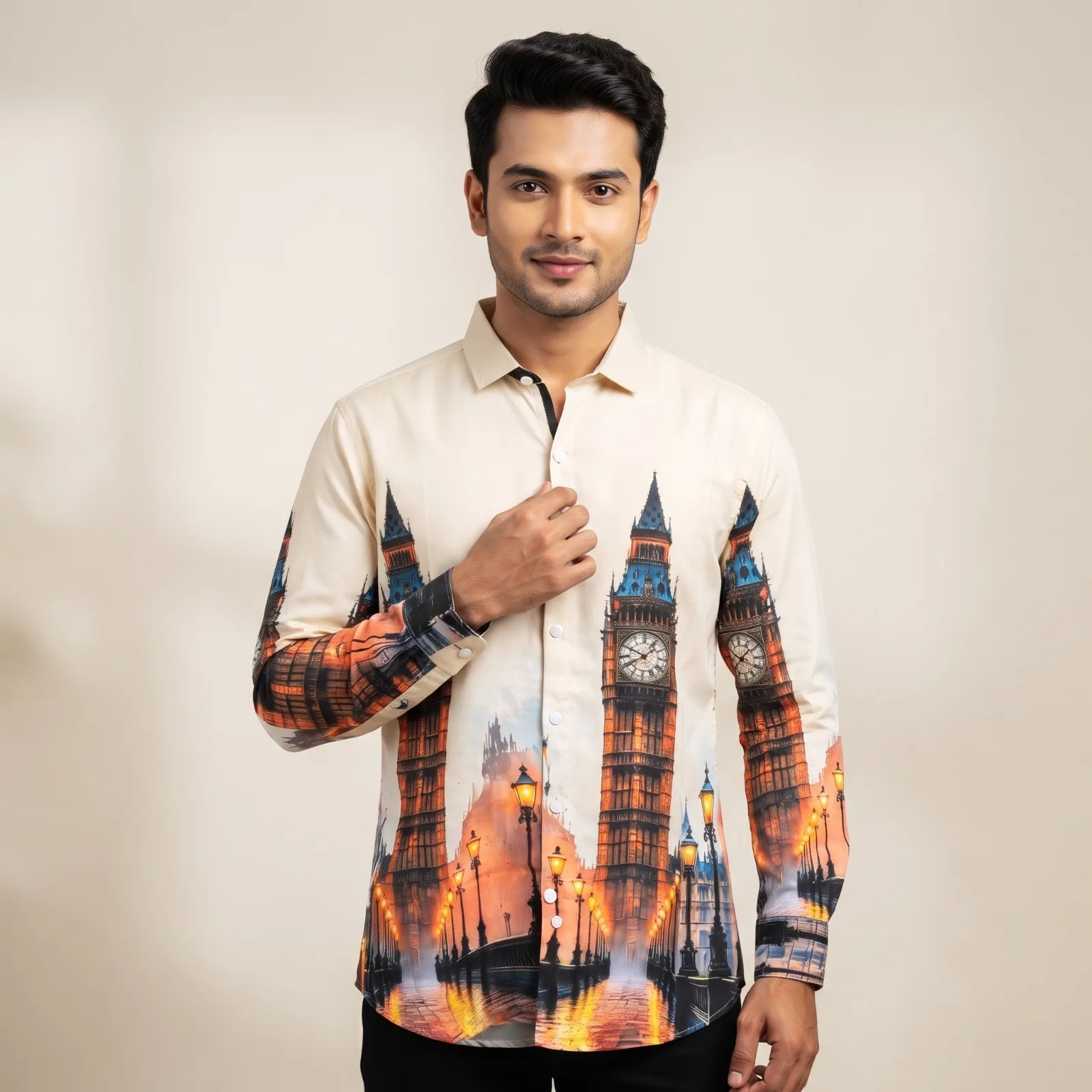 Artistic London Landmark Printed Full-Sleeve Casual Shirt