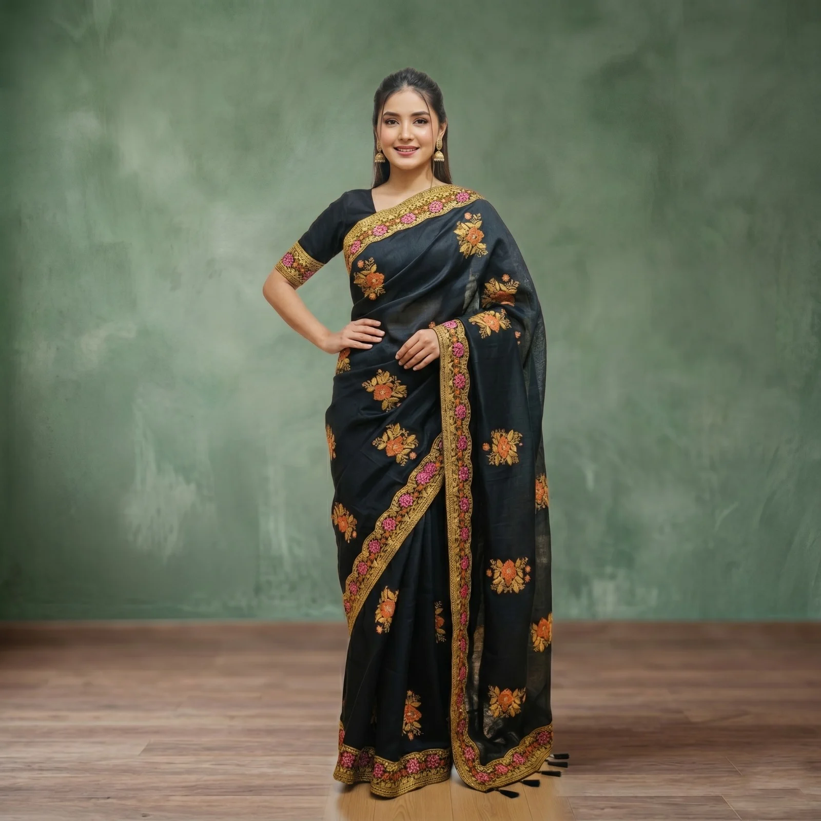 Premium Embroidery Semi Moslin Sharee