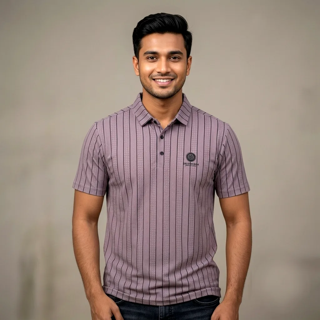 Premium Geometric Striped Jacquard Polo Shirt