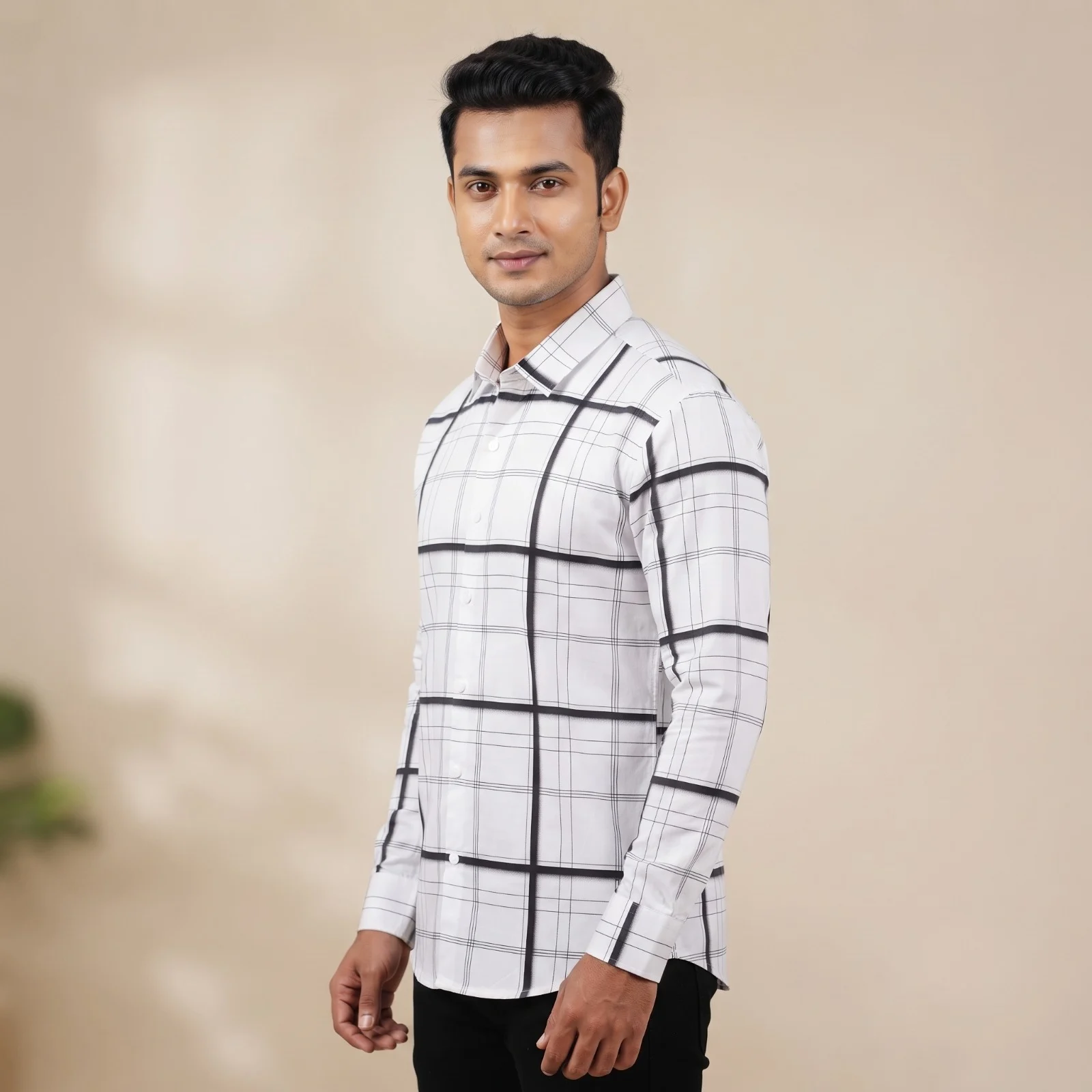 Modern Black & White Checked Full-Sleeve Casual Shirt