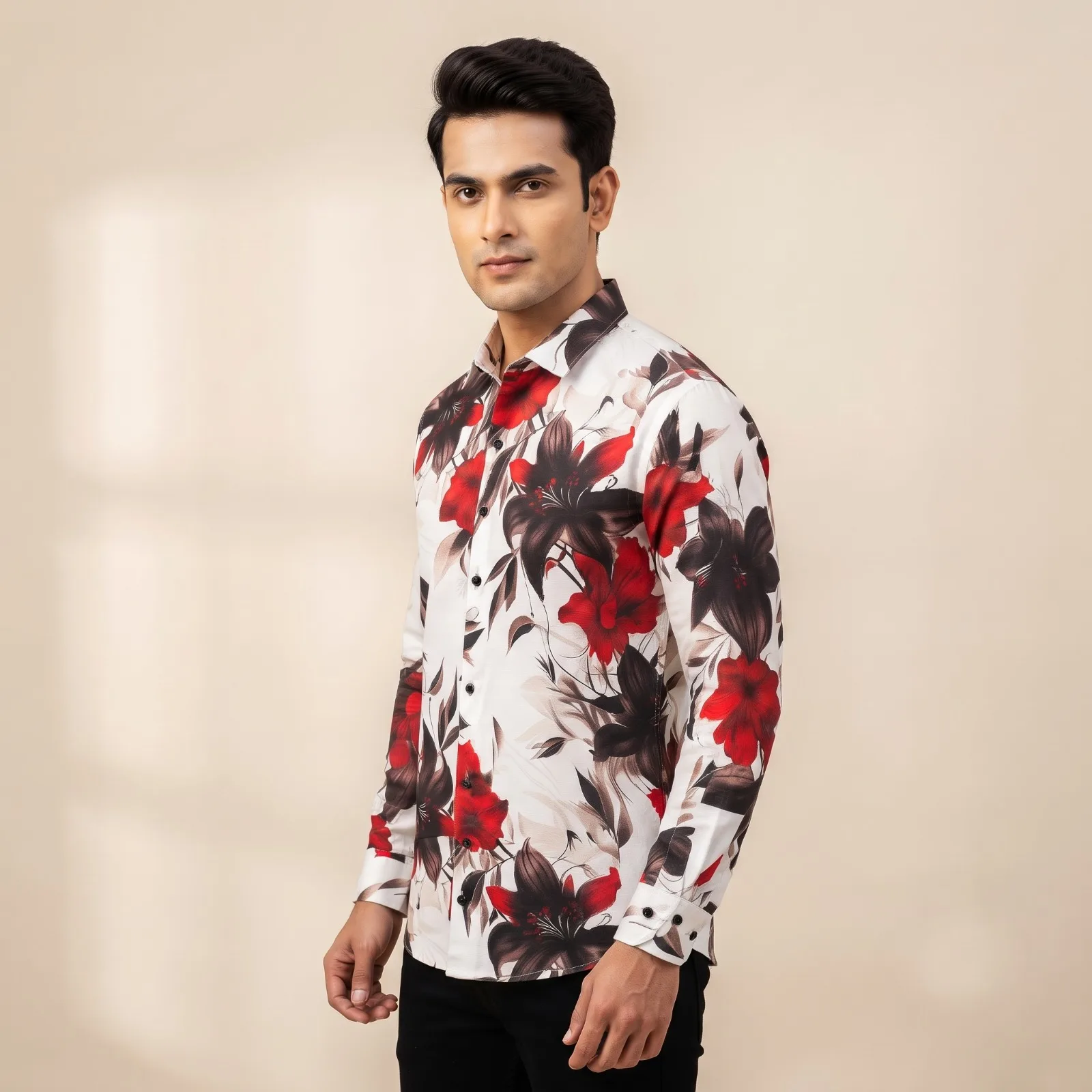 Black & Golden Floral Print Premium Full Sleeve Shirt