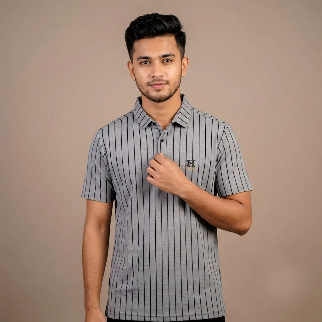 Premium Geometric Striped Jacquard Polo Shirt