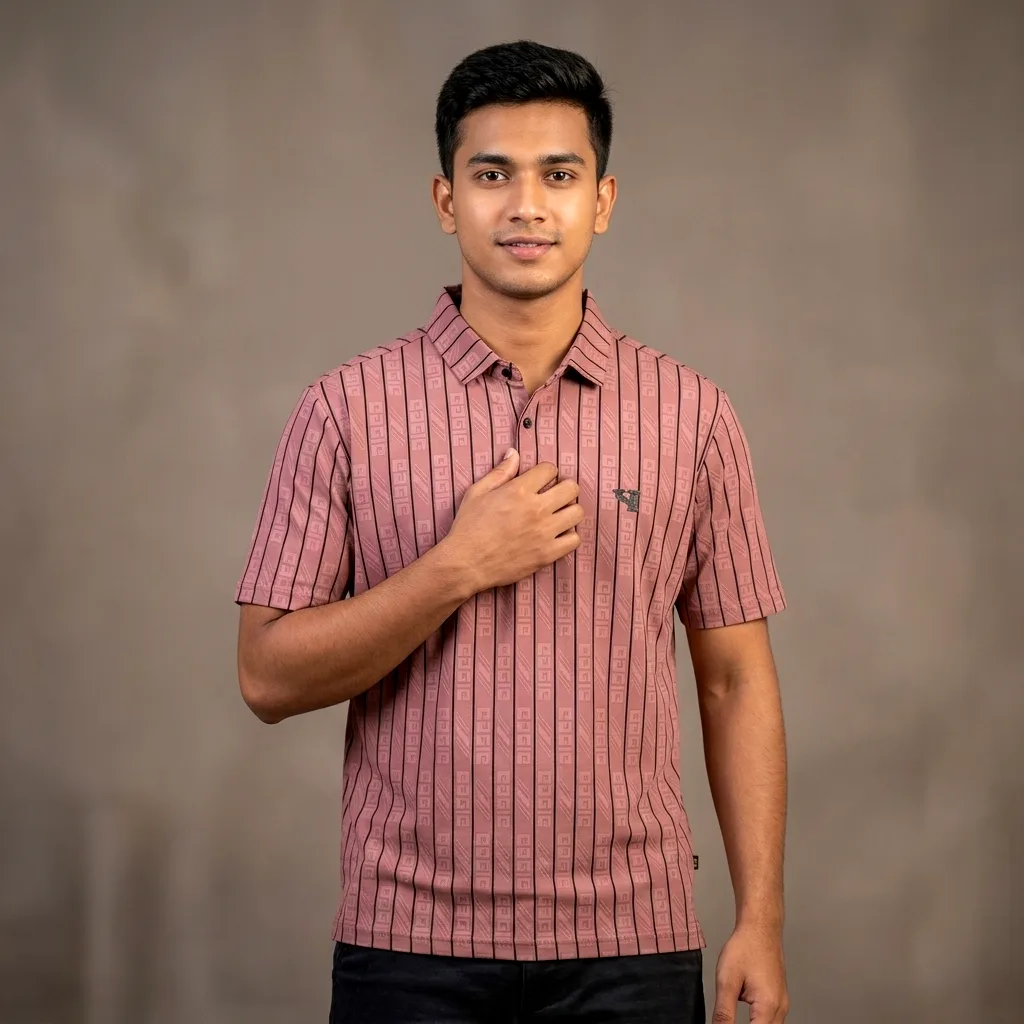 Premium Geometric Striped Jacquard Polo Shirt