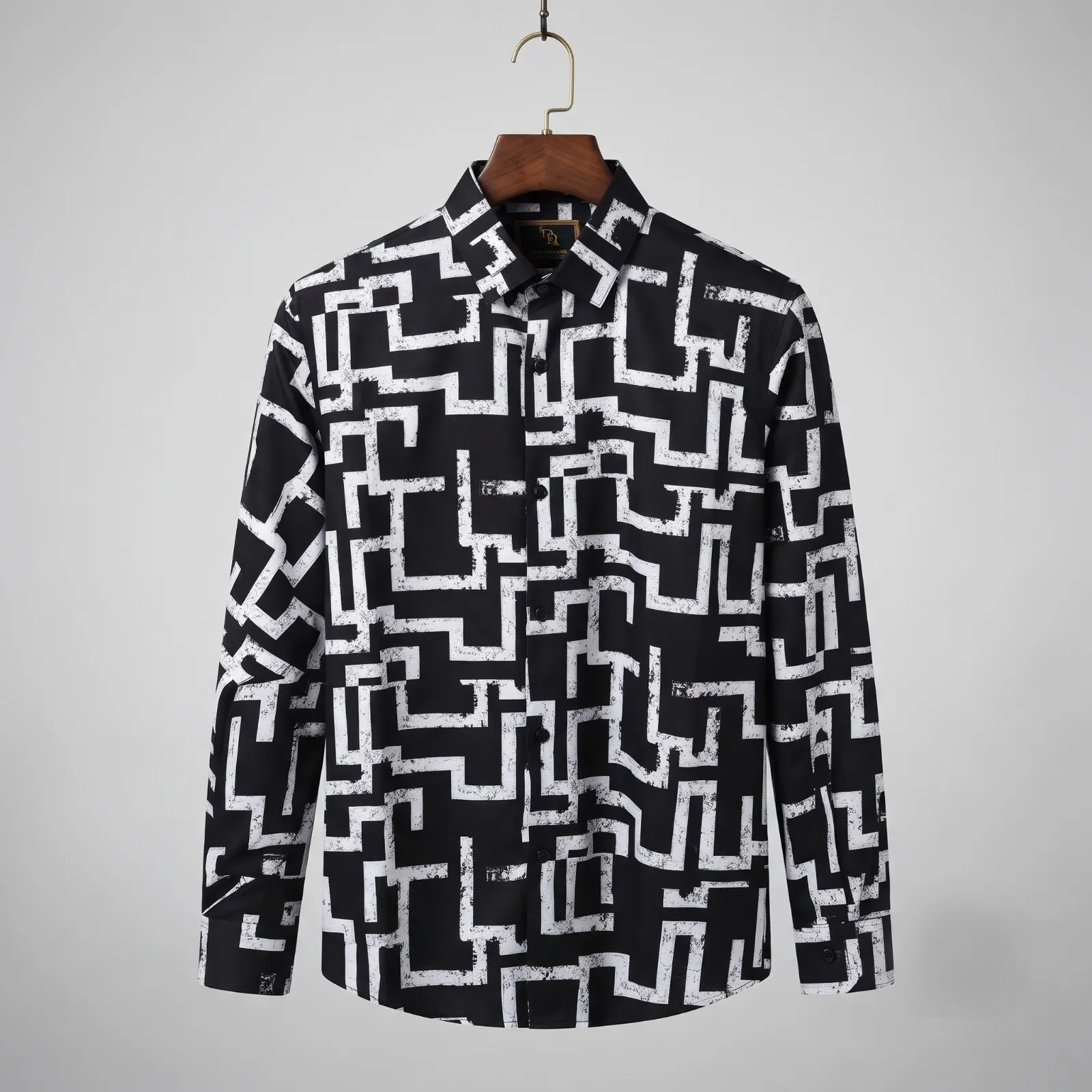 Premium Saffron Fabric Geometric Triangle Print Shirt