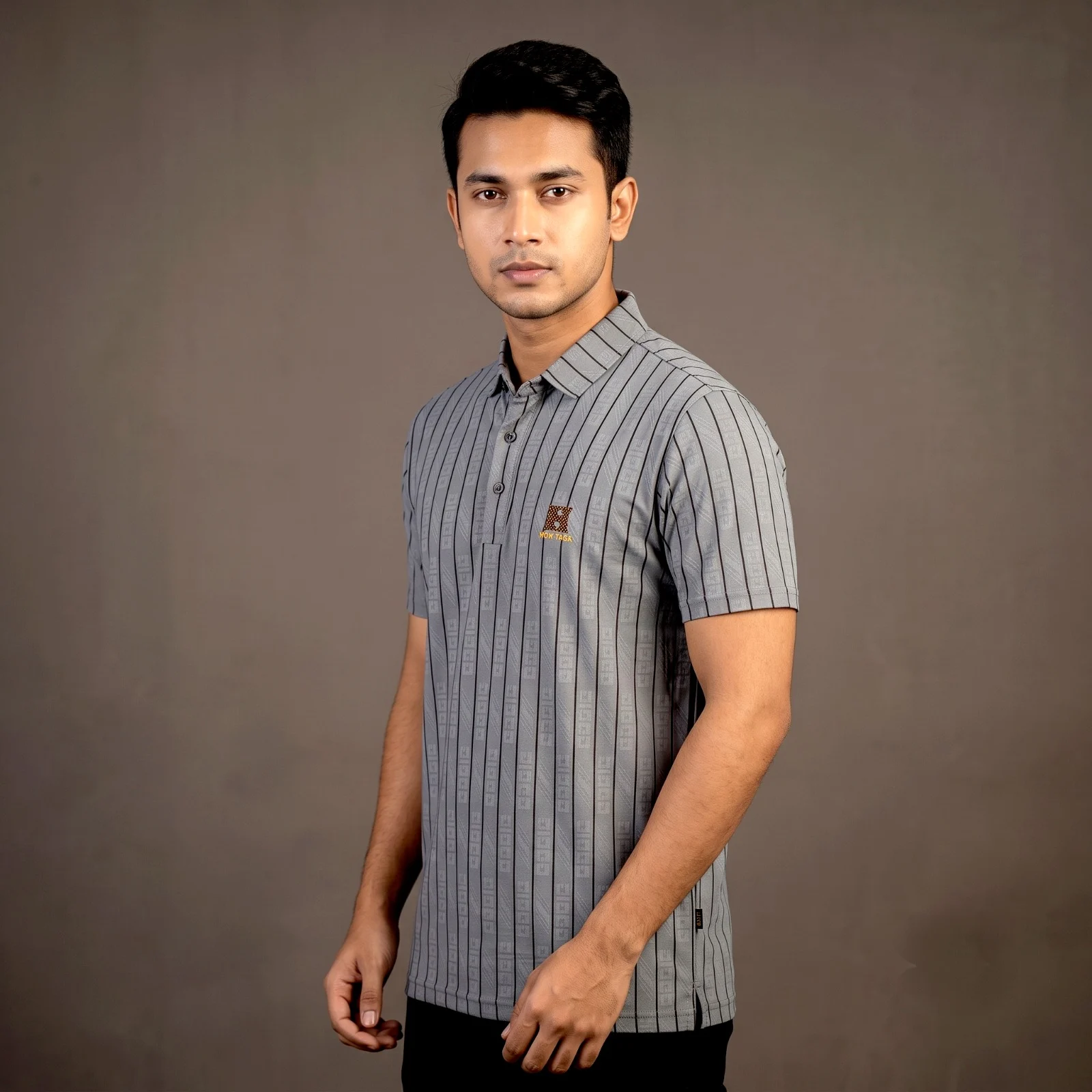 Premium Geometric Striped Jacquard Polo Shirt