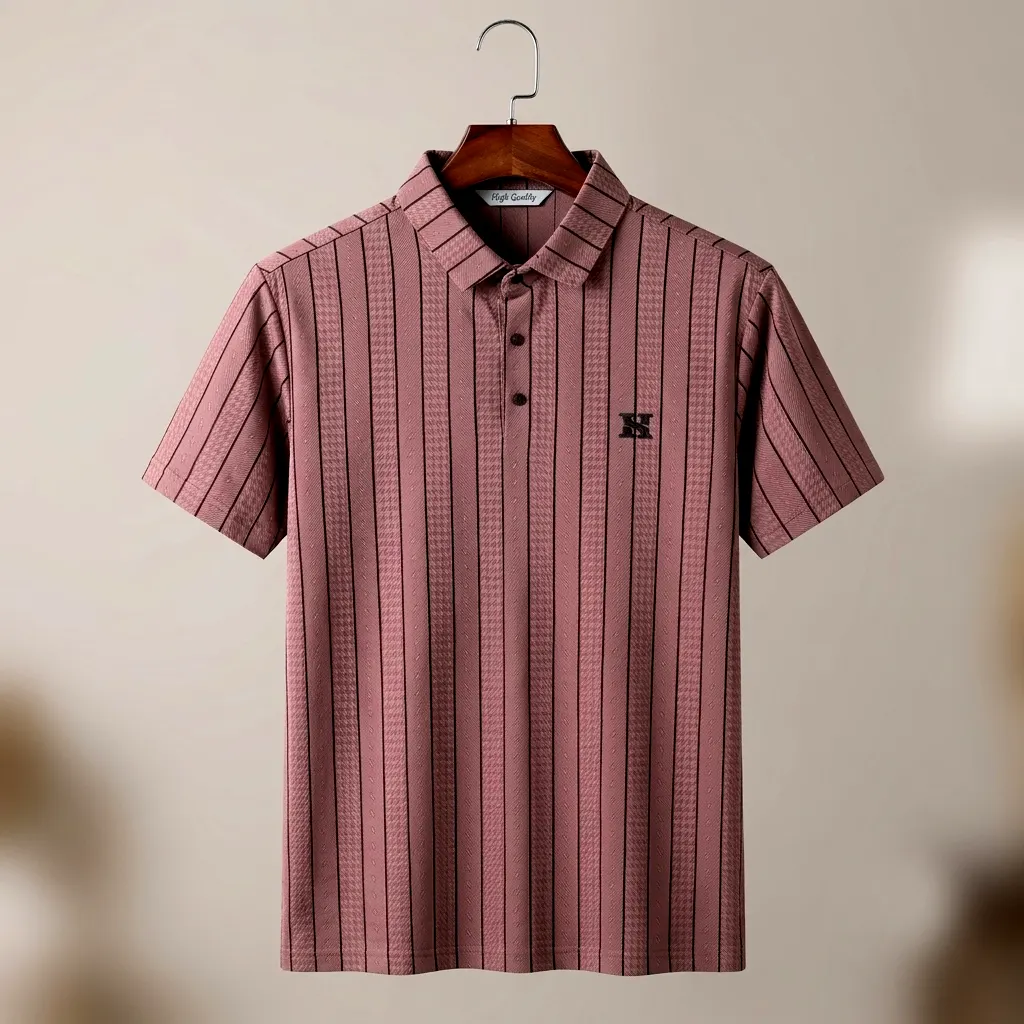 Premium Geometric Striped Jacquard Polo Shirt