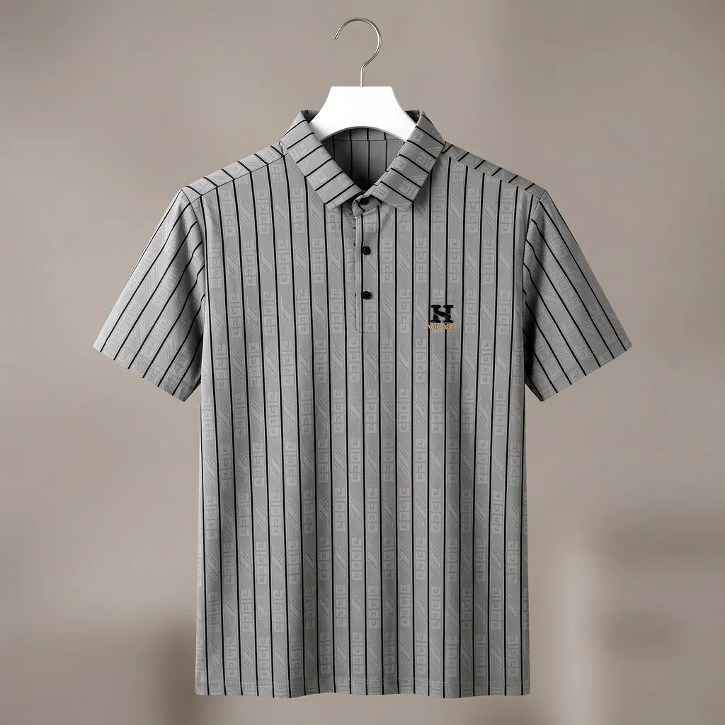 Premium Geometric Striped Jacquard Polo Shirt