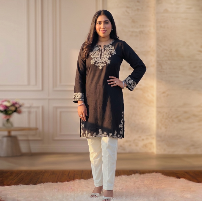 Premium Embroidered Cotton Kurti Set