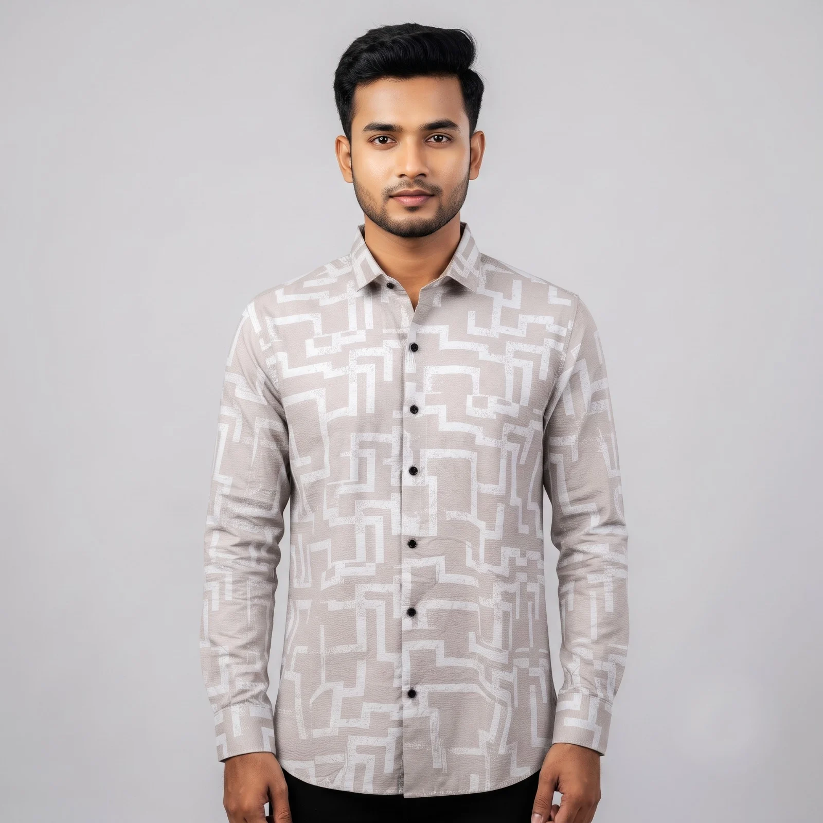 Premium Saffron Fabric Geometric Triangle Print Shirt