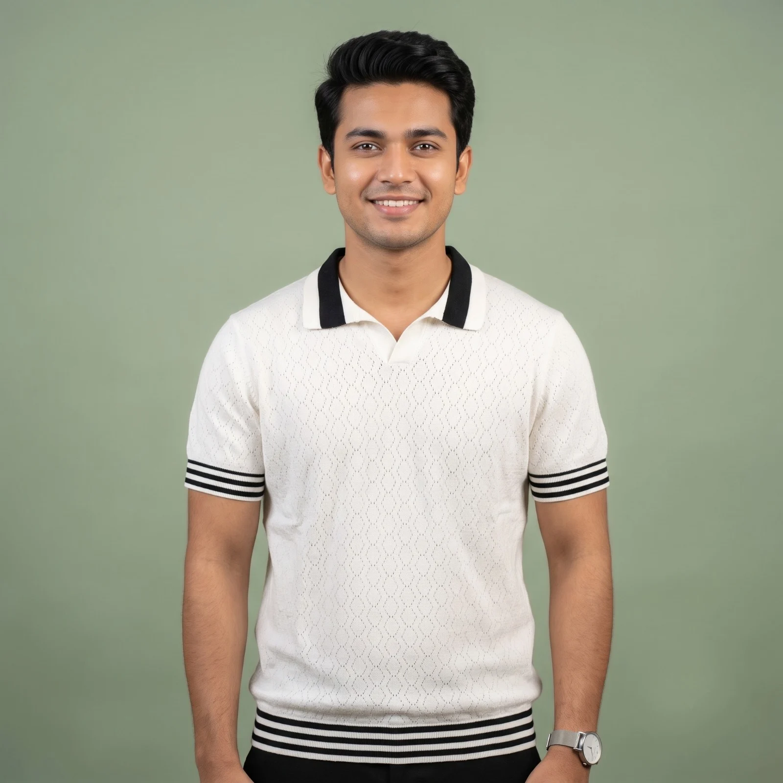Vintage-Inspired Tipped Knit Polo Shirt