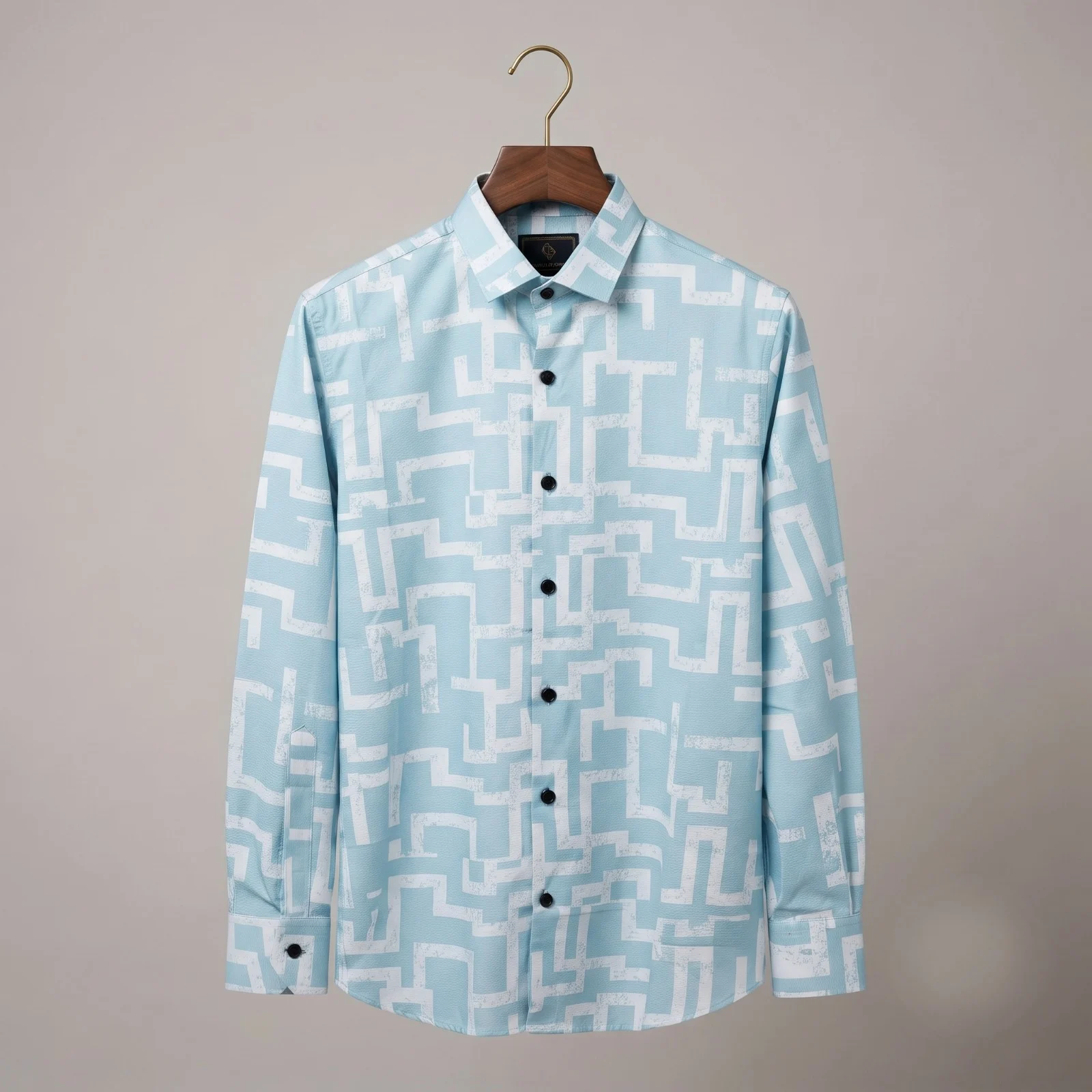 Premium Saffron Fabric Geometric Triangle Print Shirt