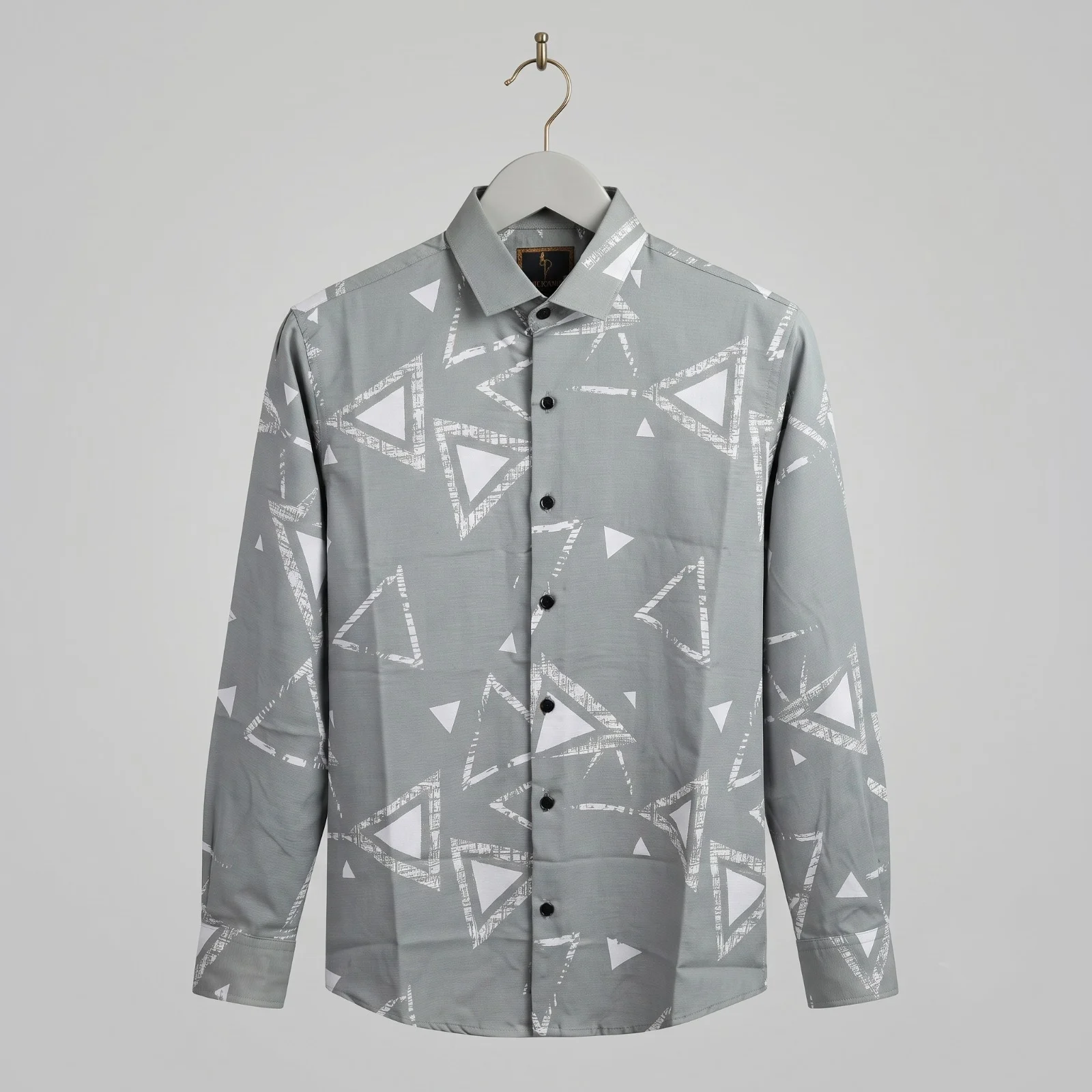Premium Saffron Fabric Geometric Triangle Print Shirt