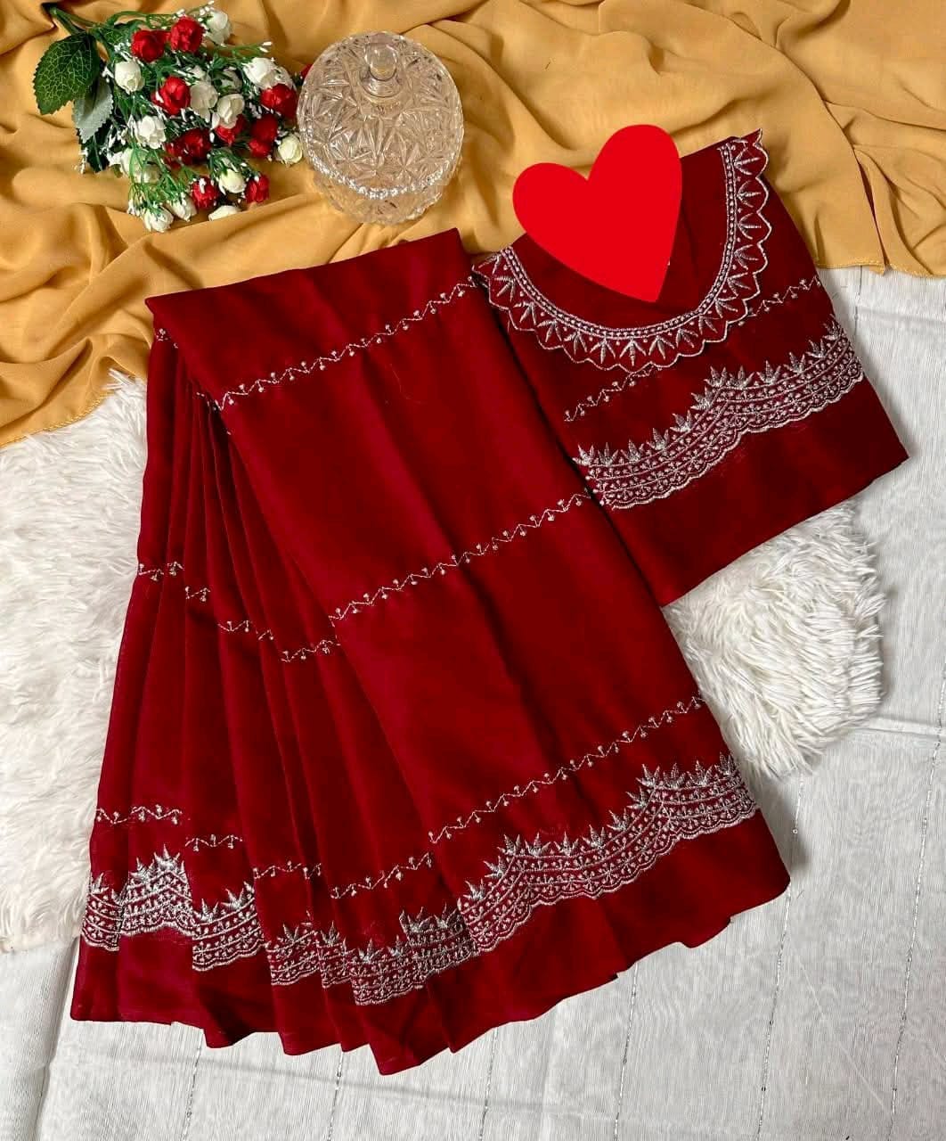 Embroidered Saree with Matching Blouse Piece