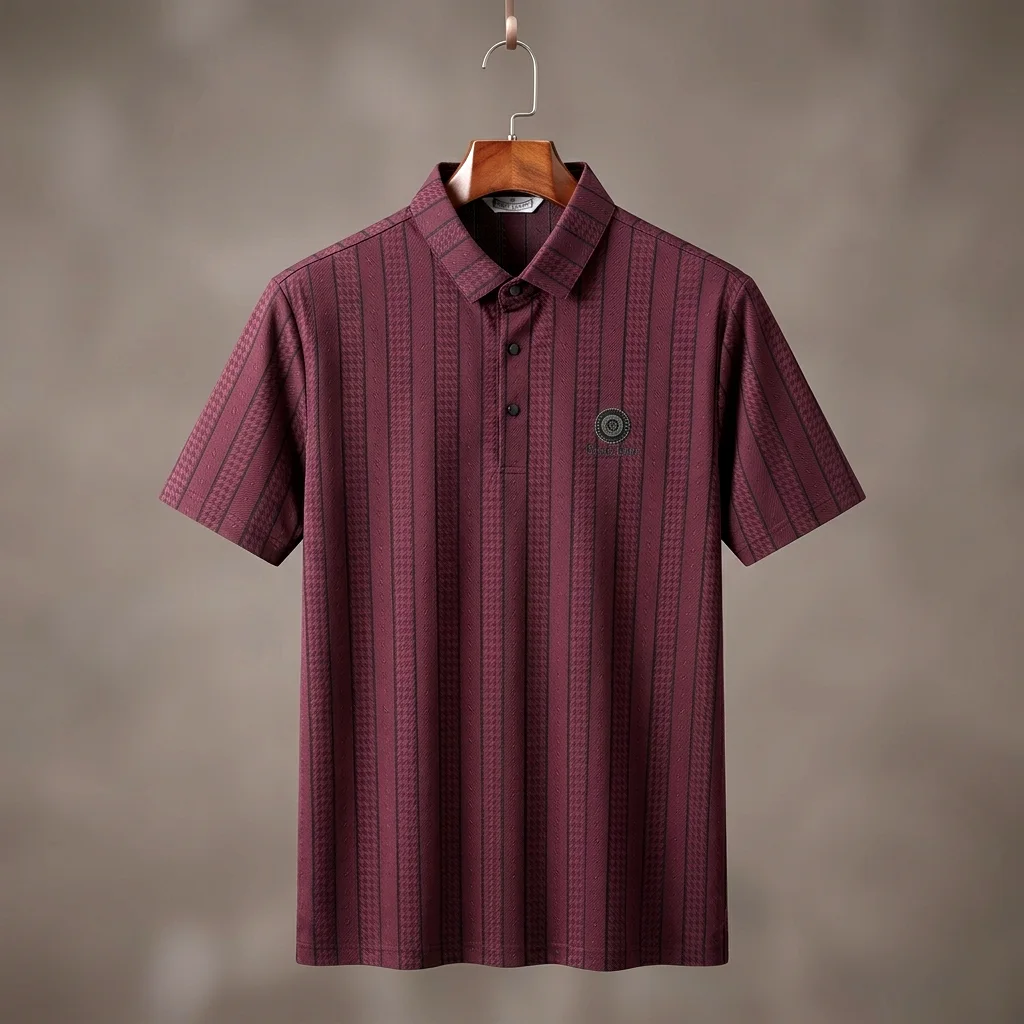 Premium Geometric Striped Jacquard Polo Shirt