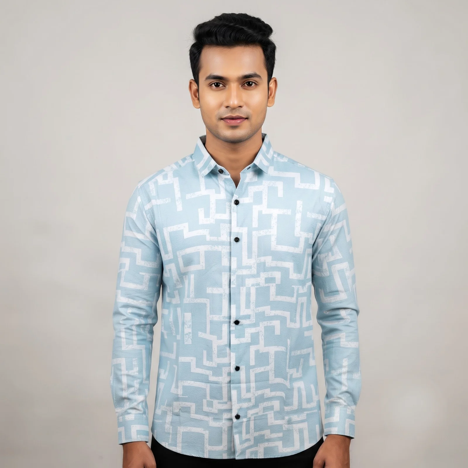 Premium Saffron Fabric Geometric Triangle Print Shirt