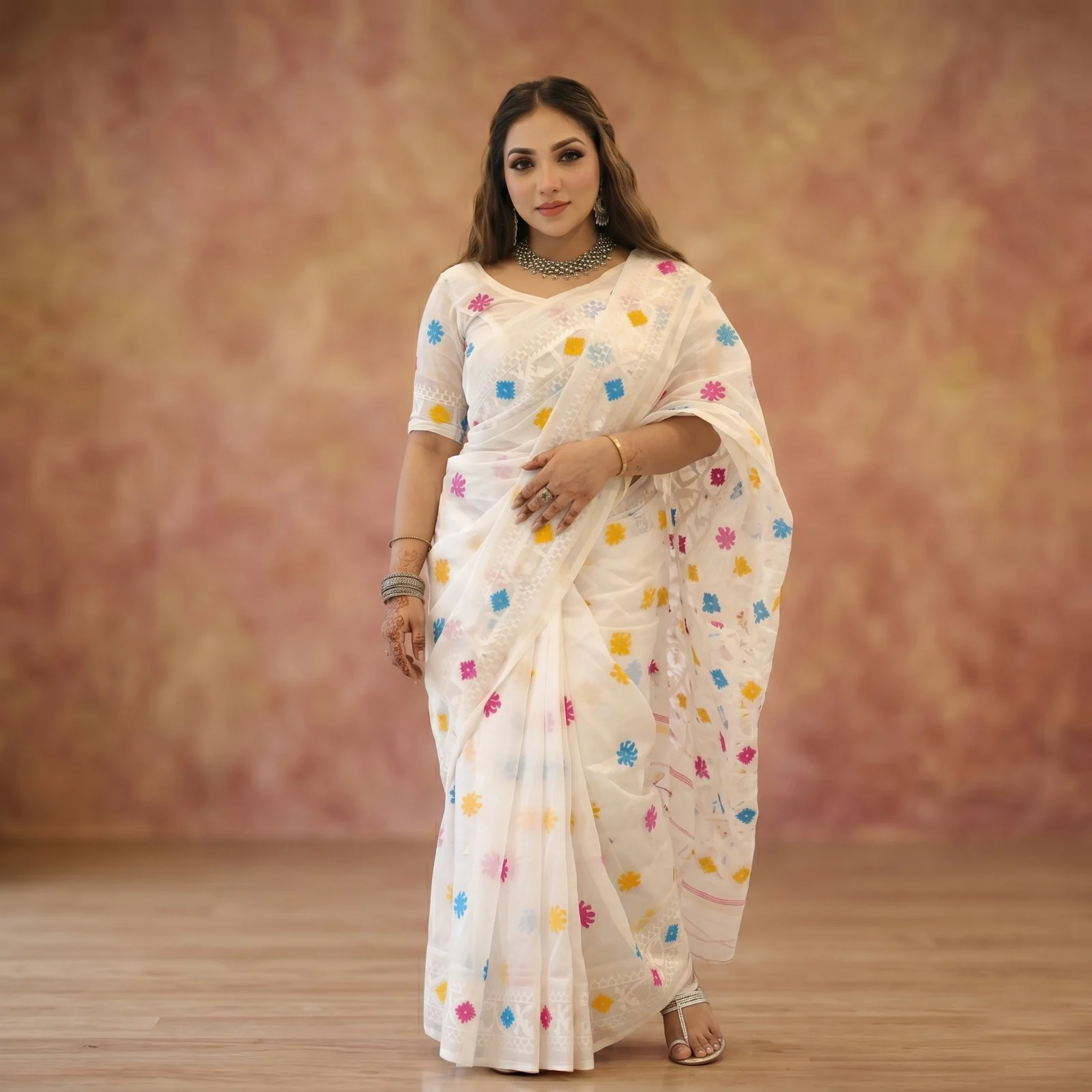 Half Silk Jamdani Print Saree