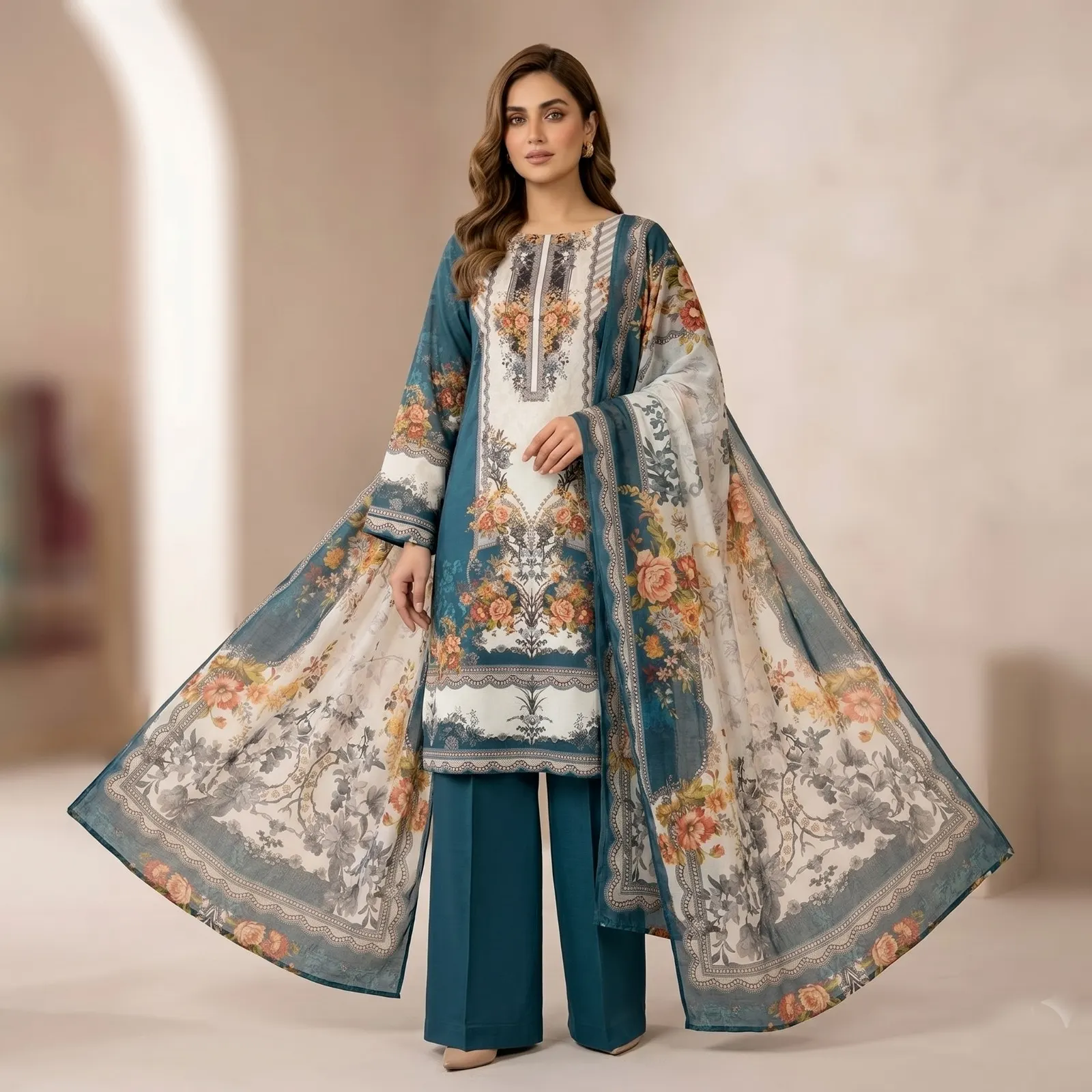 Unstitch Printed Three Piece