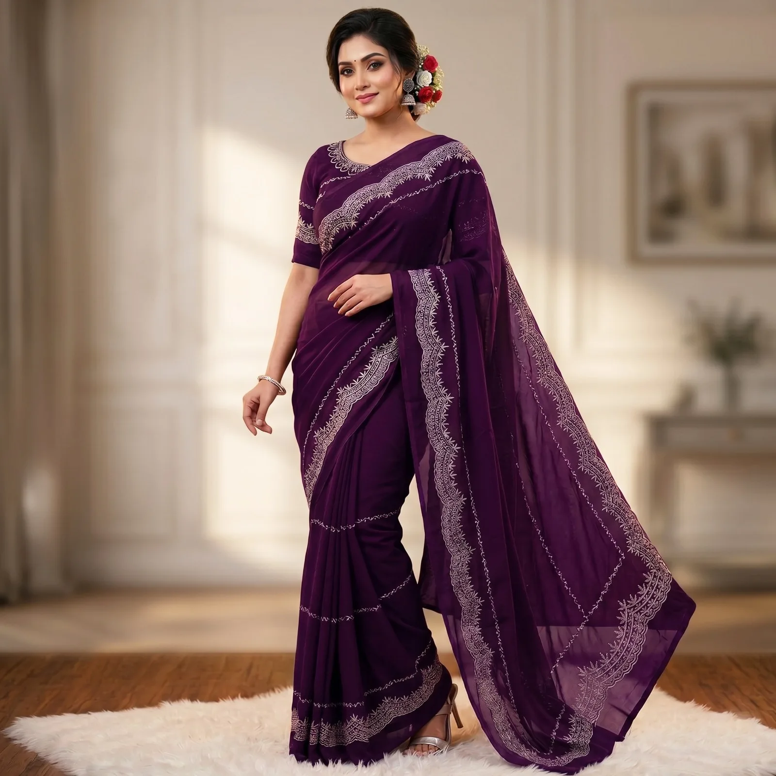 Georgette Embroidery Sharee with Blouse Piece