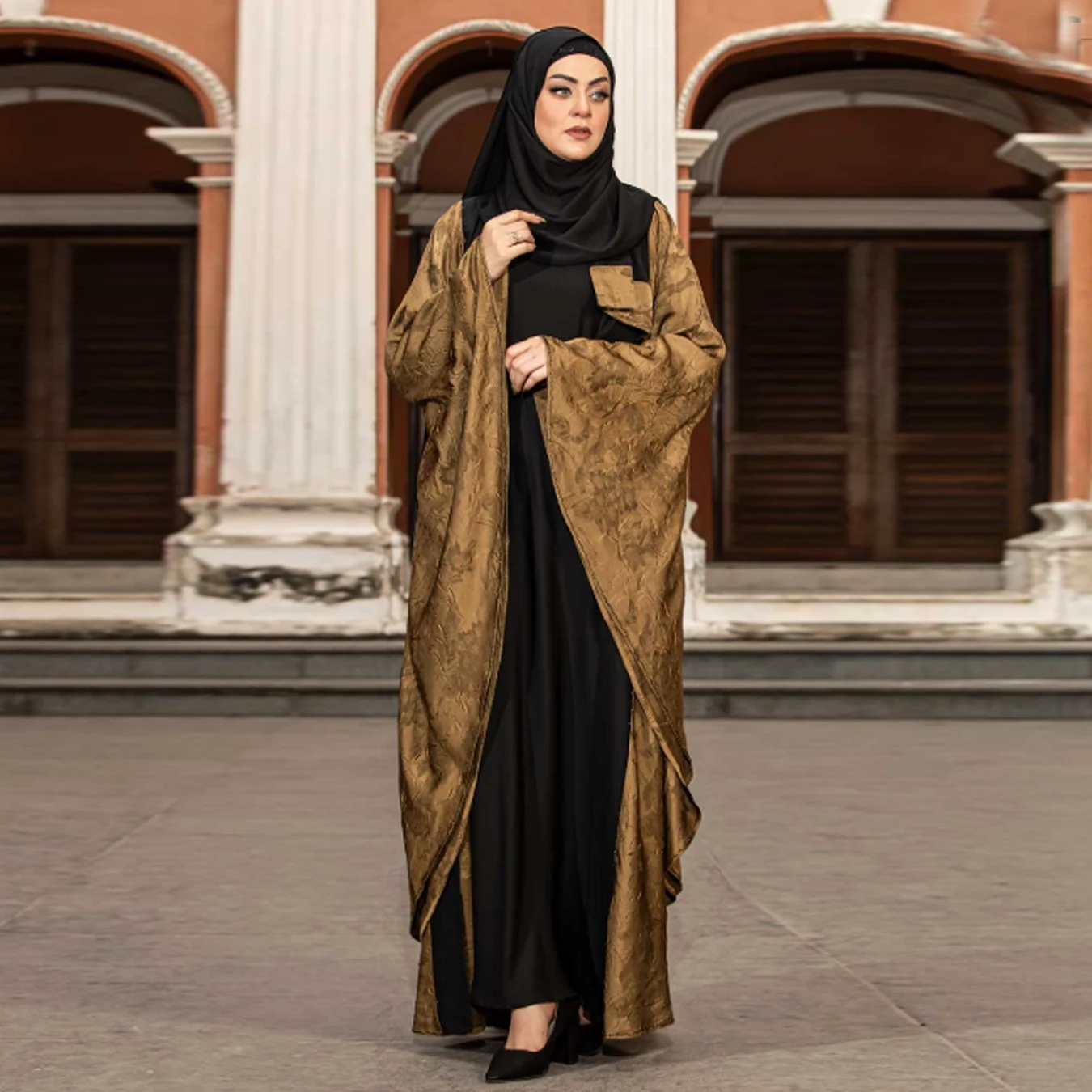 Mocha Brown Koti Borka with Embroidery & Stone Work