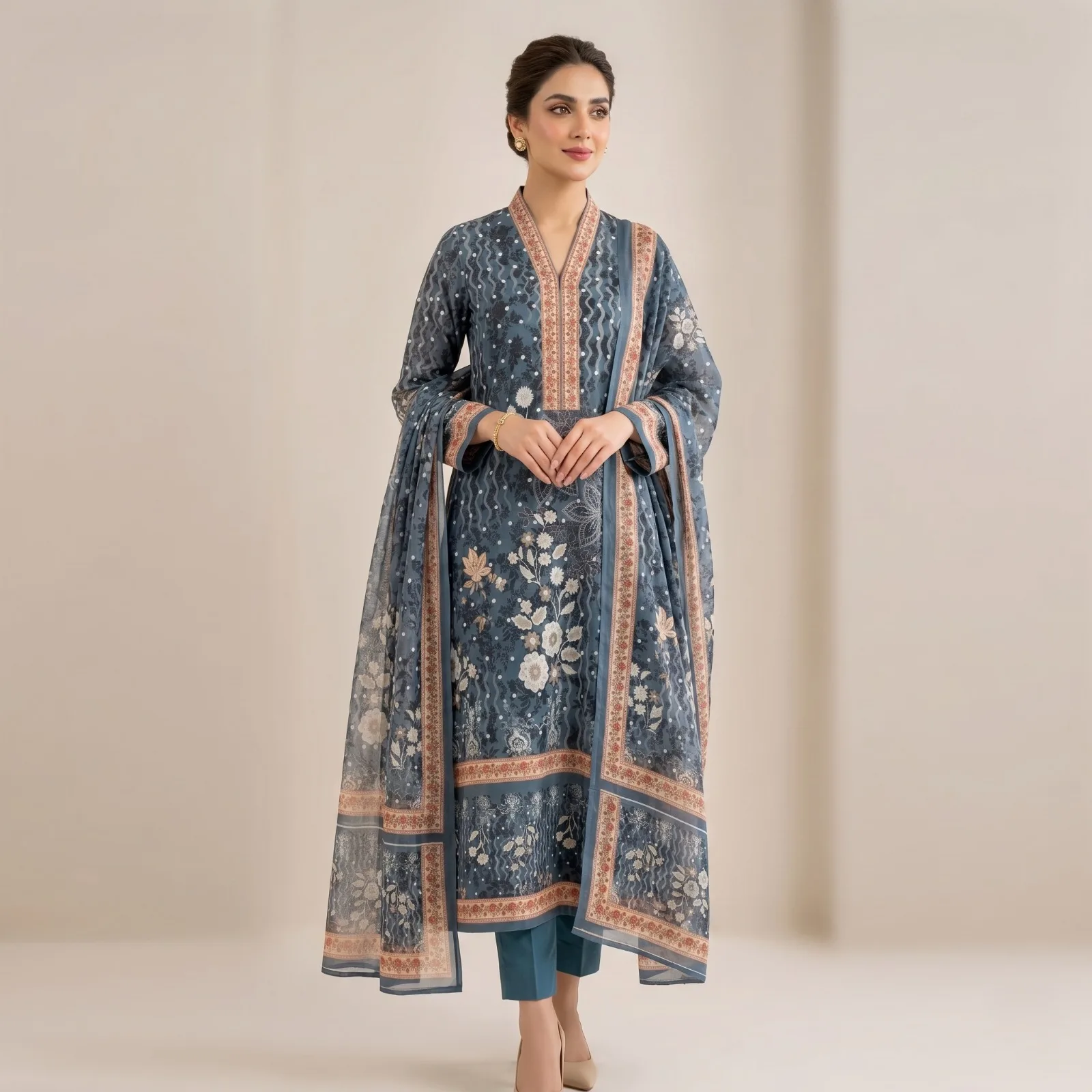 Unstitch Printed Three Piece
