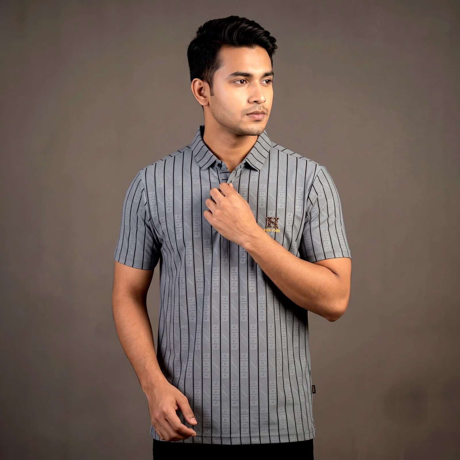 Premium Geometric Striped Jacquard Polo Shirt