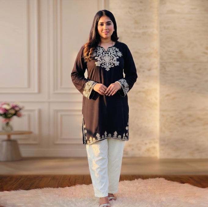 Premium Embroidered Cotton Kurti Set